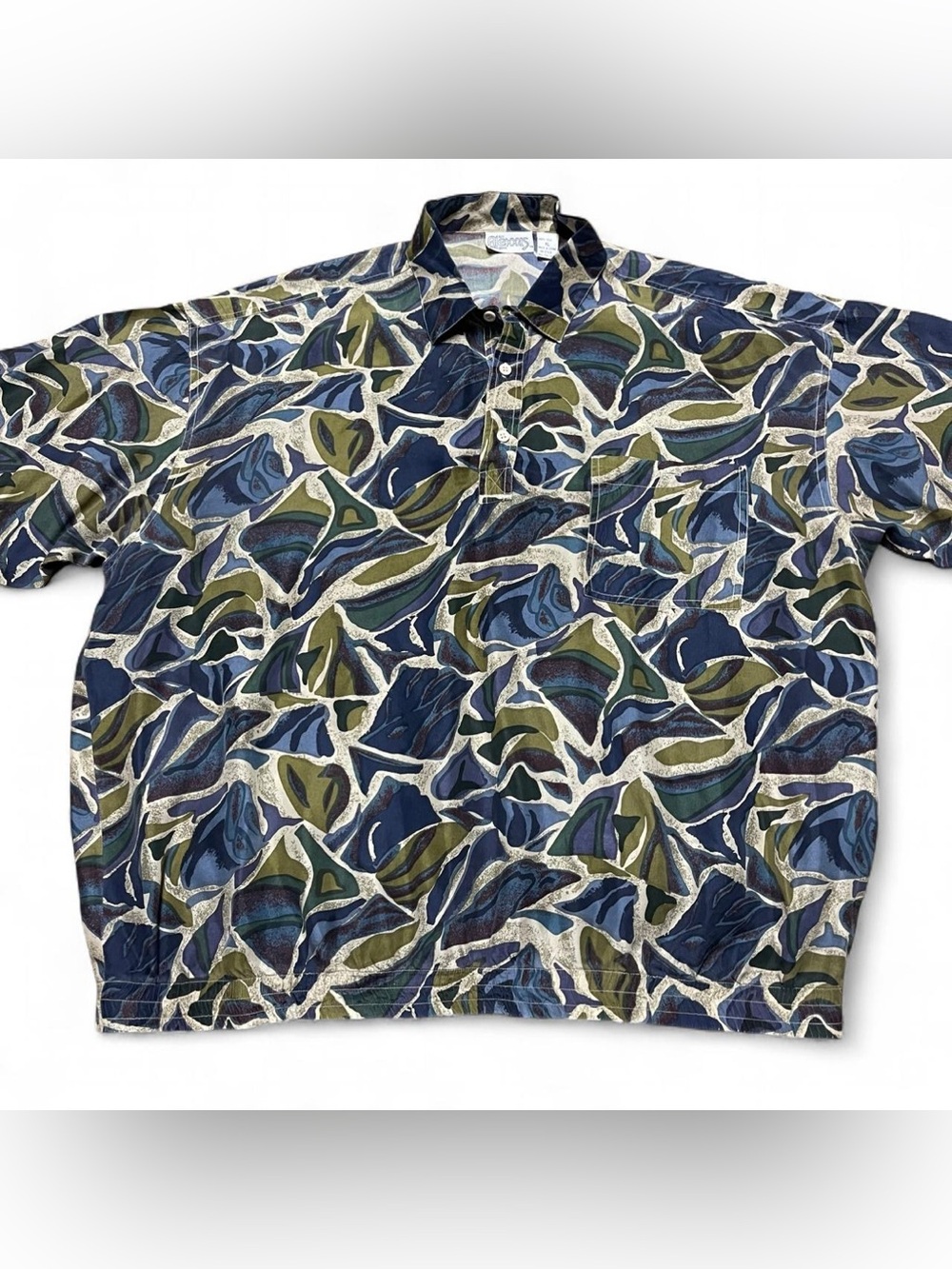 Vintage 90s Geometric Art 100% Silk 3-Button Alexxus Exclusive Polo Top Shirt XL